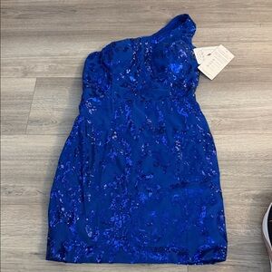 One-Shoulder Blue Sequin Dress